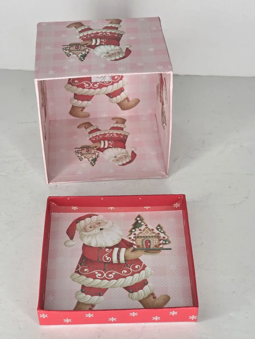 Pastel Pink Santa Claus Gingerbread Gift Box Holiday Decor